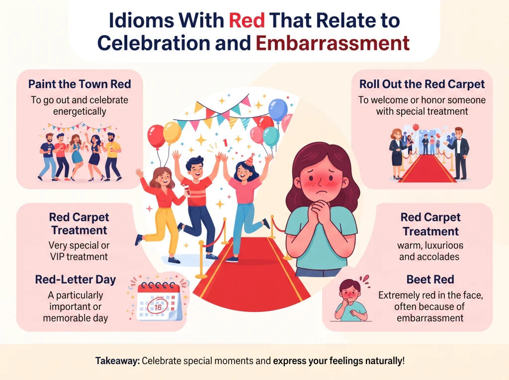 Idioms With Red That Relate to Celebration and Embarrassment.