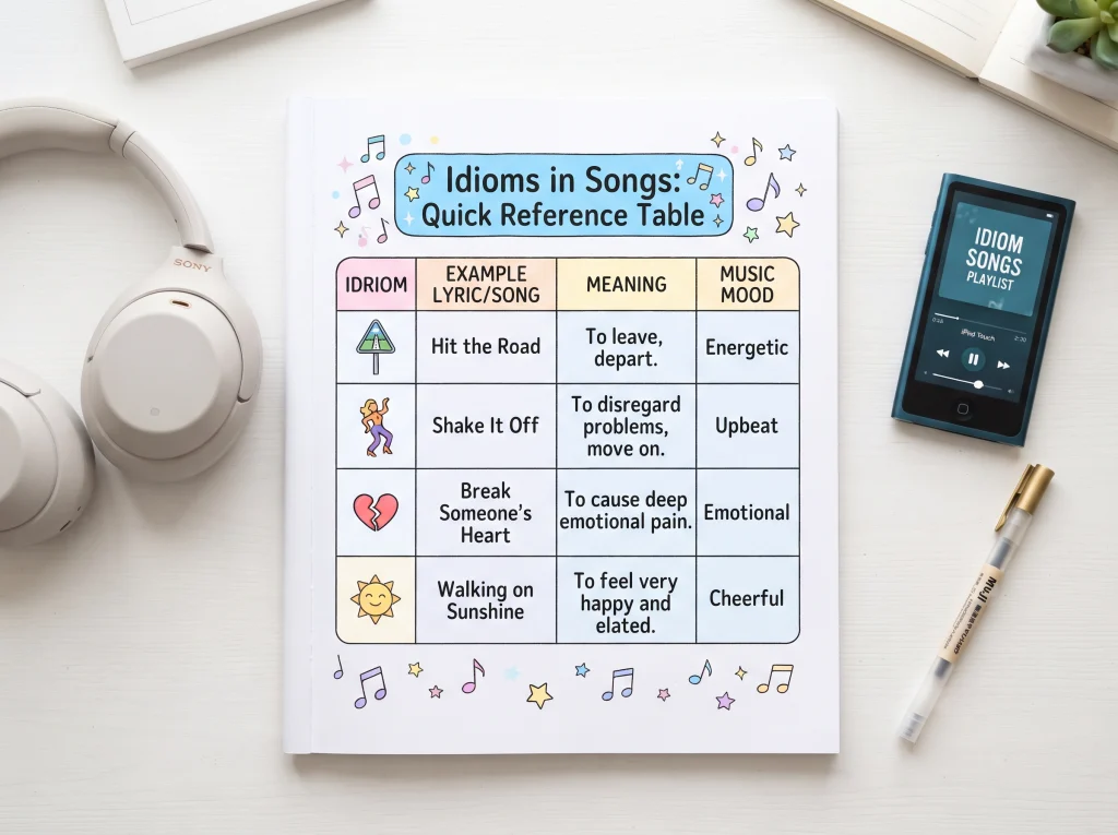 Idioms in Songs   Quick Reference Table